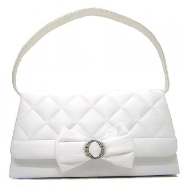 Evening Bag - Satin Quilted w/ Bow – White – BG-38228WT